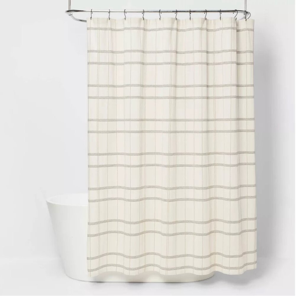 Woven Modern Plaid Shower Curtain Ivory - Threshold™: Cotton Fabric, Dobby Weave